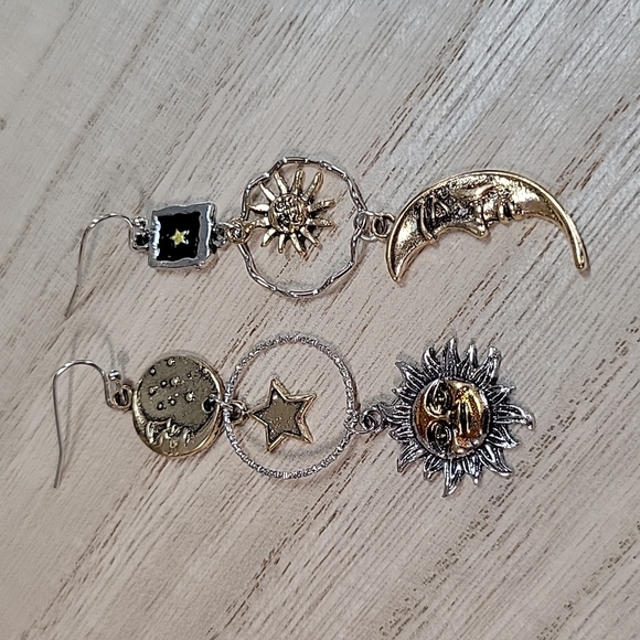 Celestial Two-Tone Drop Earrings, 925 wires - Picture 8 of 12